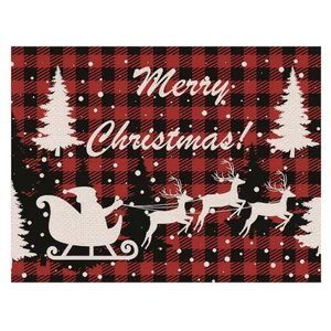 NWT Set Of (4) Christmas Holiday "Santa Sleigh" Linen Rectangular Table Placemat